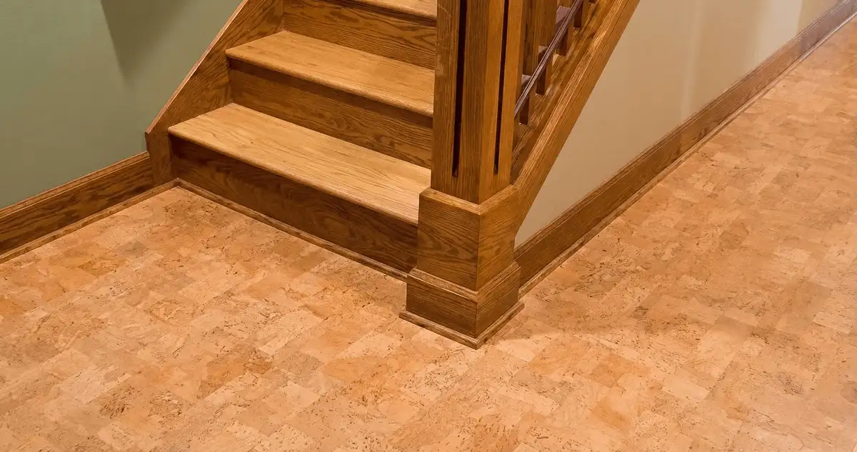 End of a staircase with cork flooring in Norfolk, VA